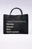 Black "I Speak" Tote Purse