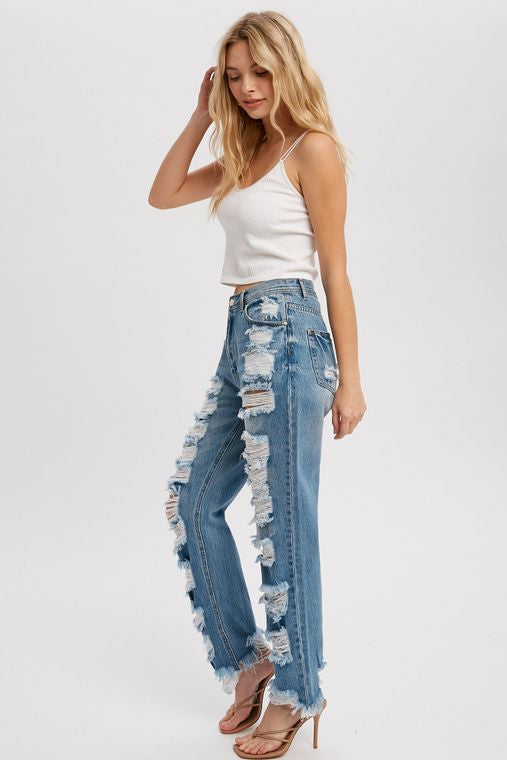 Distressed  Straight Leg Jeans