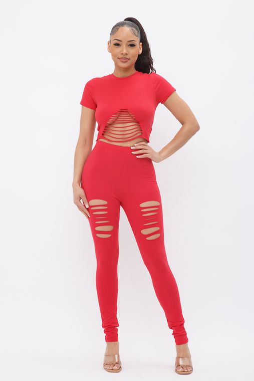 Distressed Cotton Leggings Set